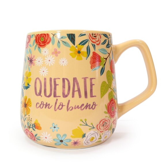 Austin & Ash Floral Quedate con lo Bueno Mug Focus on the Positive Ceramic Cup - Picture 1 of 7
